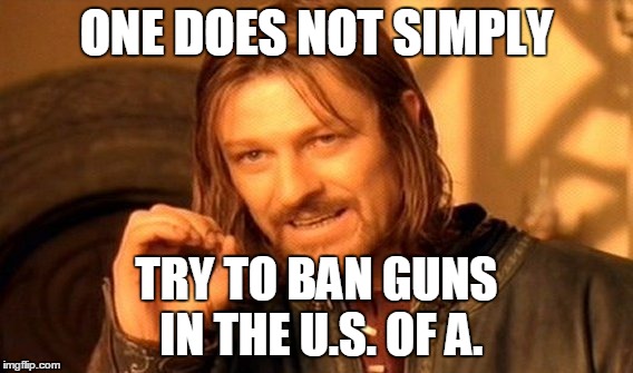 One Does Not Simply Meme | ONE DOES NOT SIMPLY TRY TO BAN GUNS IN THE U.S. OF A. | image tagged in memes,one does not simply | made w/ Imgflip meme maker