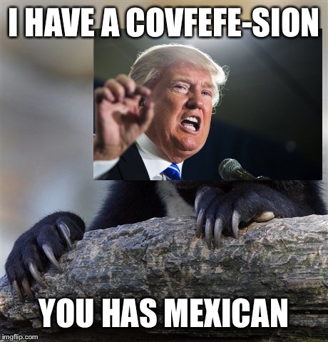 Confession Bear Meme | I HAVE A COVFEFE-SION YOU HAS MEXICAN | image tagged in memes,confession bear | made w/ Imgflip meme maker
