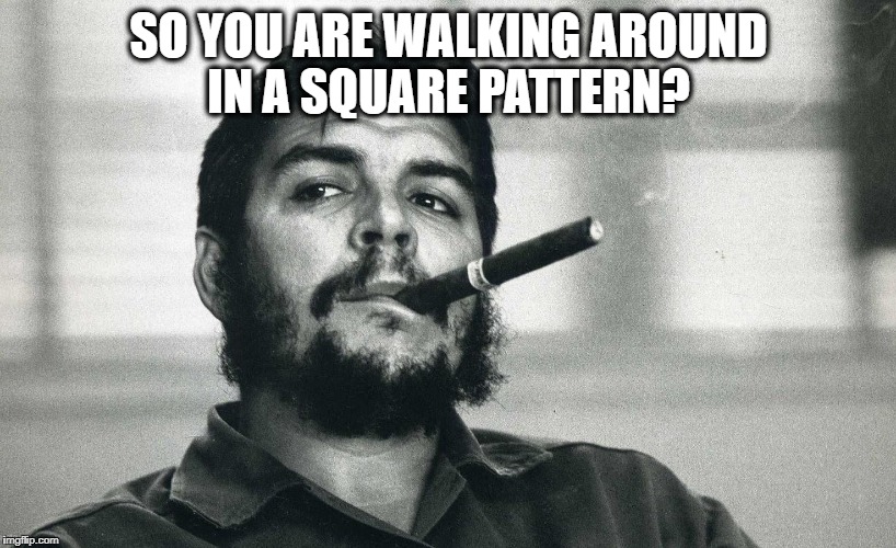 Che | SO YOU ARE WALKING AROUND IN A SQUARE PATTERN? | image tagged in che | made w/ Imgflip meme maker