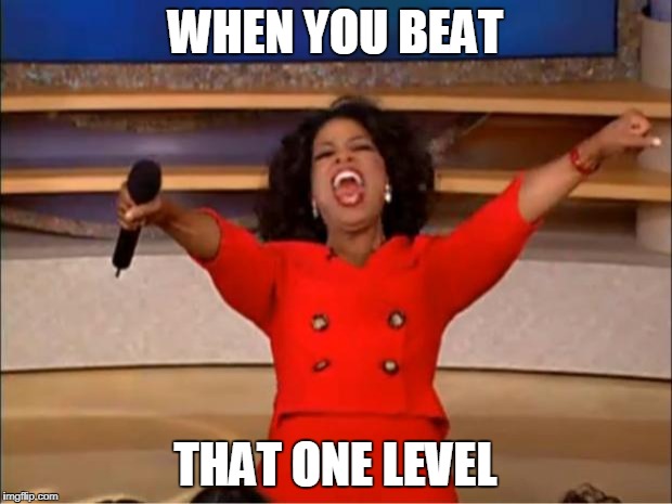 Oprah You Get A Meme | WHEN YOU BEAT; THAT ONE LEVEL | image tagged in memes,oprah you get a | made w/ Imgflip meme maker