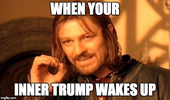 One Does Not Simply | WHEN YOUR; INNER TRUMP WAKES UP | image tagged in memes,one does not simply | made w/ Imgflip meme maker