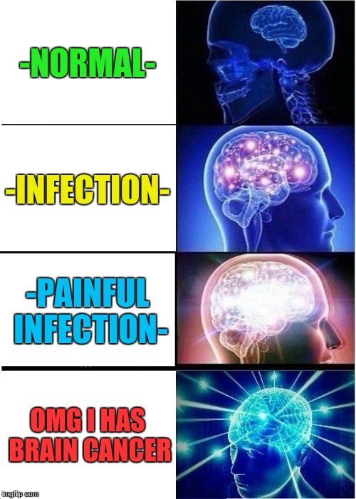 Expanding Brain Meme | -NORMAL-; -INFECTION-; -PAINFUL INFECTION-; OMG I HAS BRAIN CANCER | image tagged in memes,expanding brain | made w/ Imgflip meme maker