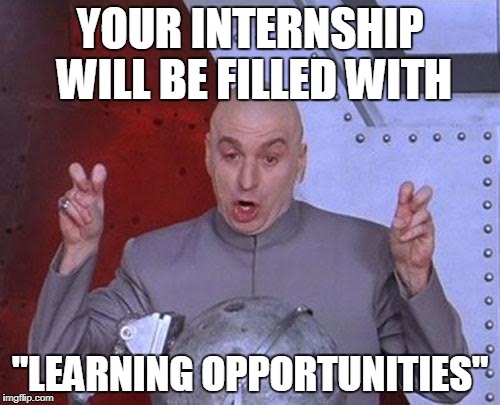 Dr Evil Laser | YOUR INTERNSHIP WILL BE FILLED WITH; "LEARNING OPPORTUNITIES" | image tagged in memes,dr evil laser | made w/ Imgflip meme maker