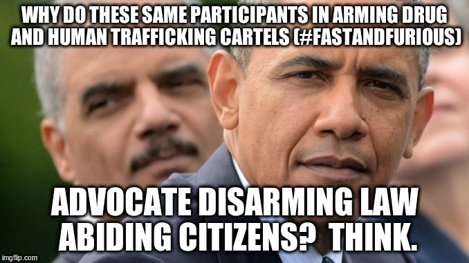 WHY DO THESE SAME PARTICIPANTS IN ARMING DRUG AND HUMAN TRAFFICKING CARTELS (#FASTANDFURIOUS); ADVOCATE DISARMING LAW ABIDING CITIZENS?  THINK. | made w/ Imgflip meme maker