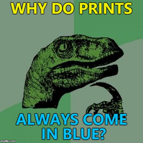 You never hear of "greenprints" or "yellowprints" etc... :) | WHY DO PRINTS; ALWAYS COME IN BLUE? | image tagged in memes,philosoraptor,blueprints,architecture | made w/ Imgflip meme maker