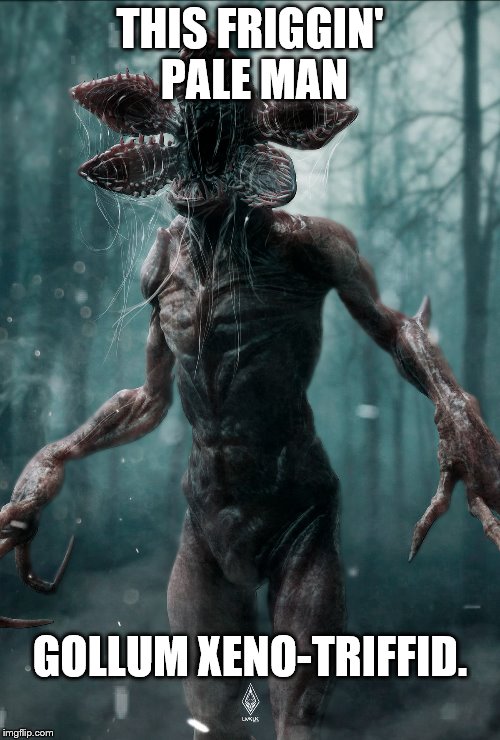 P.S I know it's a Demogorgon! | THIS FRIGGIN' PALE MAN; GOLLUM XENO-TRIFFID. | image tagged in stranger things | made w/ Imgflip meme maker