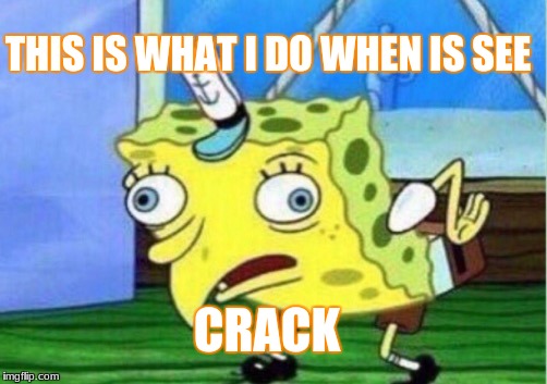 Mocking Spongebob Meme | THIS IS WHAT I DO WHEN IS SEE; CRACK | image tagged in memes,mocking spongebob | made w/ Imgflip meme maker