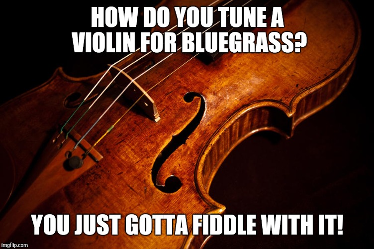 How do you tune a violin for bluegrass? | HOW DO YOU TUNE A VIOLIN FOR BLUEGRASS? YOU JUST GOTTA FIDDLE WITH IT! | image tagged in dad joke,music,music joke,instrument,instrument joke | made w/ Imgflip meme maker