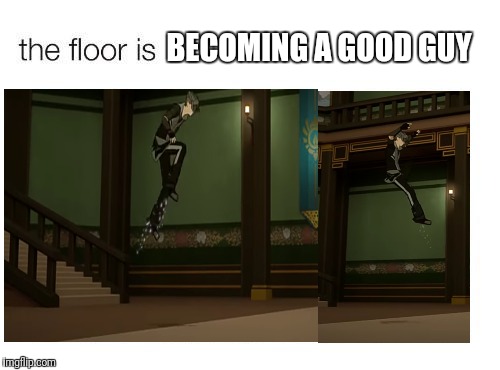 The floor is lava meme | BECOMING A GOOD GUY | image tagged in rwby,mercury,memes | made w/ Imgflip meme maker
