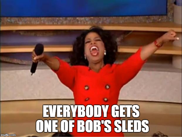 Oprah You Get A Meme | EVERYBODY GETS ONE OF BOB'S SLEDS | image tagged in memes,oprah you get a | made w/ Imgflip meme maker