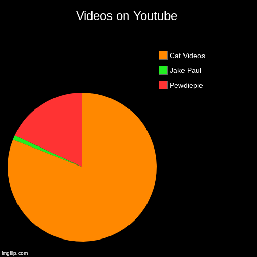 Videos on Youtube | Videos on Youtube | Pewdiepie, Jake Paul, Cat Videos | image tagged in funny,pie charts | made w/ Imgflip chart maker