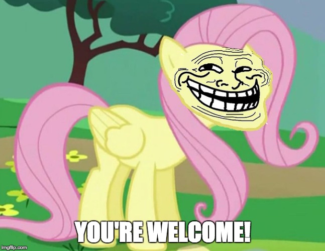 Fluttertroll | YOU'RE WELCOME! | image tagged in fluttertroll | made w/ Imgflip meme maker