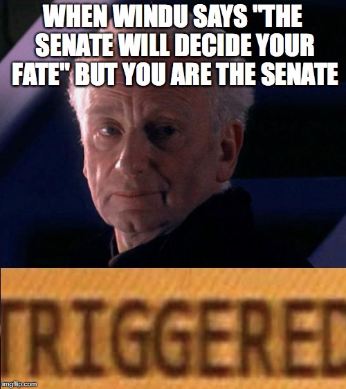 Palpatine | WHEN WINDU SAYS "THE SENATE WILL DECIDE YOUR FATE" BUT YOU ARE THE SENATE | image tagged in palpatine | made w/ Imgflip meme maker