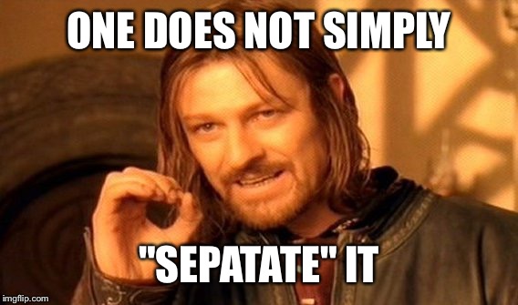 ONE DOES NOT SIMPLY "SEPATATE" IT | image tagged in memes,one does not simply | made w/ Imgflip meme maker