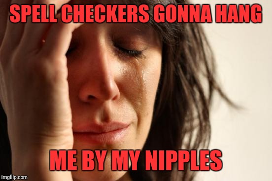 First World Problems Meme | SPELL CHECKERS GONNA HANG ME BY MY NIPPLES | image tagged in memes,first world problems | made w/ Imgflip meme maker