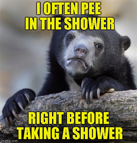 Does that make me a dirty ShowerMetalhead? | I OFTEN PEE IN THE SHOWER; RIGHT BEFORE TAKING A SHOWER | image tagged in memes,confession bear,pee,shower,powermetalhead,funny | made w/ Imgflip meme maker