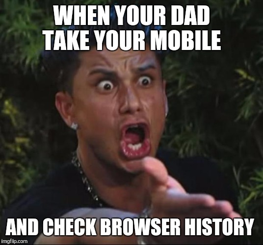 DJ Pauly D | WHEN YOUR DAD TAKE YOUR MOBILE; AND CHECK BROWSER HISTORY | image tagged in memes,dj pauly d | made w/ Imgflip meme maker