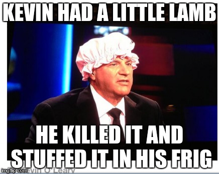 KEVIN HAD A LITTLE LAMB; HE KILLED IT AND STUFFED IT IN HIS FRIG | image tagged in shark tank,mary,silence of the lambs | made w/ Imgflip meme maker