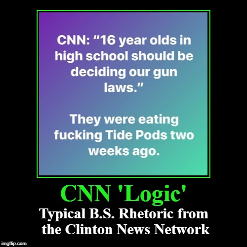 CNN 'Logic' | image tagged in funny,demotivationals,tide pods,clinton news network,bs rhetoric,cnn | made w/ Imgflip demotivational maker