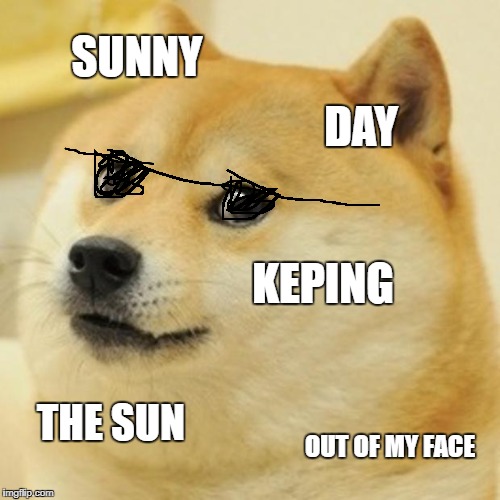 Doge | SUNNY; DAY; KEPING; THE SUN; OUT OF MY FACE | image tagged in memes,doge | made w/ Imgflip meme maker