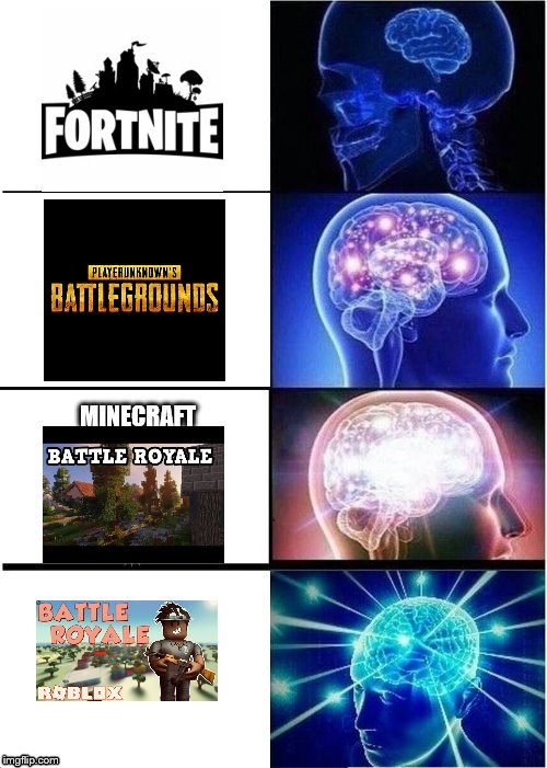 Battle royal games | MINECRAFT | image tagged in memes,expanding brain | made w/ Imgflip meme maker