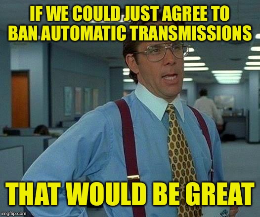 That Would Be Great Meme | IF WE COULD JUST AGREE TO BAN AUTOMATIC TRANSMISSIONS THAT WOULD BE GREAT | image tagged in memes,that would be great | made w/ Imgflip meme maker