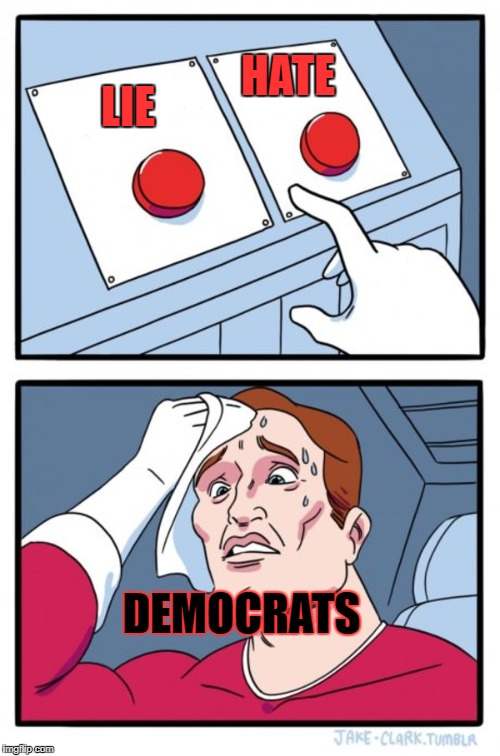LIE HATE DEMOCRATS | image tagged in memes,two buttons | made w/ Imgflip meme maker