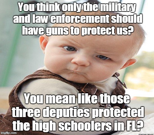 You think only the military and law enforcement should have guns to protect us? You mean like those three deputies protected the high school | made w/ Imgflip meme maker