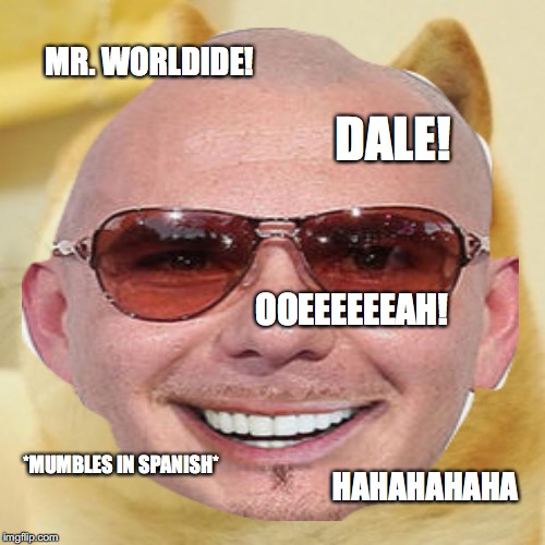 Pitbull songs in a nutstell! | MR. WORLDIDE! DALE! OOEEEEEEAH! *MUMBLES IN SPANISH*; HAHAHAHAHA | image tagged in memes,funny,doge,pitbull,rappers,music | made w/ Imgflip meme maker