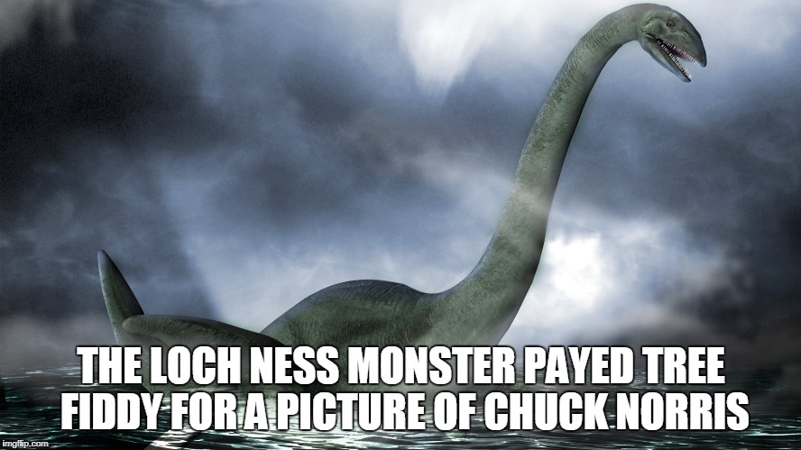 Chuck Norris Loch Ness monster | THE LOCH NESS MONSTER PAYED TREE FIDDY FOR A PICTURE OF CHUCK NORRIS | image tagged in chuck norris,memes,loch ness monster | made w/ Imgflip meme maker