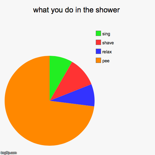 what you do in the shower | pee, relax, shave, sing | image tagged in funny,pie charts | made w/ Imgflip chart maker