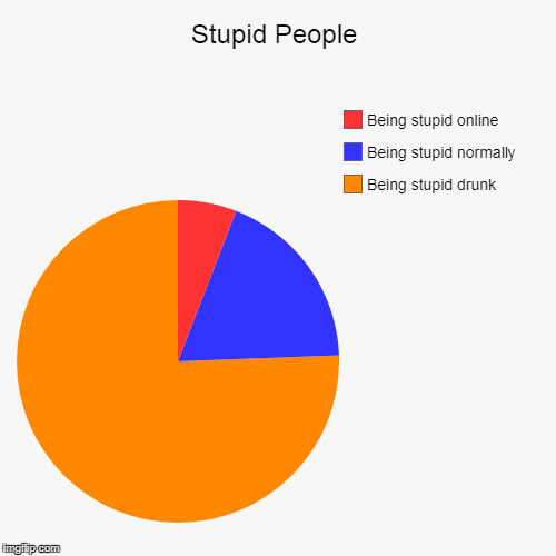 Stupid People | Being stupid drunk, Being stupid normally, Being stupid online | image tagged in funny,pie charts | made w/ Imgflip chart maker