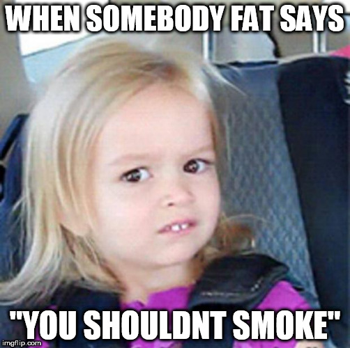 Confused Little Girl | WHEN SOMEBODY FAT SAYS; "YOU SHOULDNT SMOKE" | image tagged in confused little girl | made w/ Imgflip meme maker