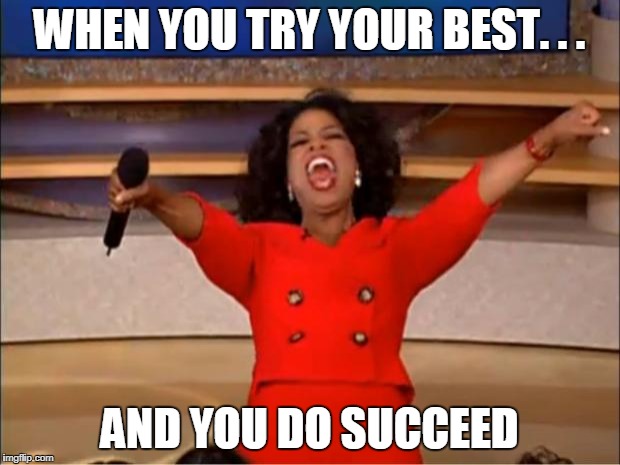 Oprah You Get A | WHEN YOU TRY YOUR BEST. . . AND YOU DO SUCCEED | image tagged in memes,oprah you get a | made w/ Imgflip meme maker