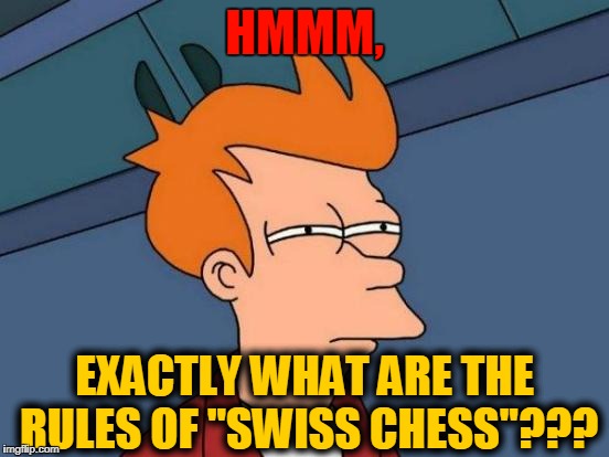 Futurama Fry Meme | HMMM, EXACTLY WHAT ARE THE RULES OF "SWISS CHESS"??? | image tagged in memes,futurama fry | made w/ Imgflip meme maker
