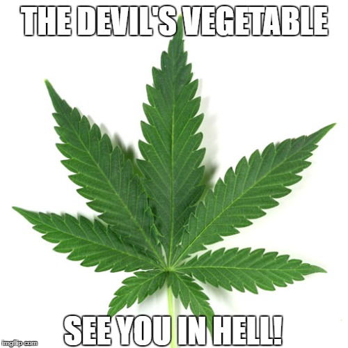 Marijuana leaf | THE DEVIL'S VEGETABLE; SEE YOU IN HELL! | image tagged in marijuana leaf | made w/ Imgflip meme maker
