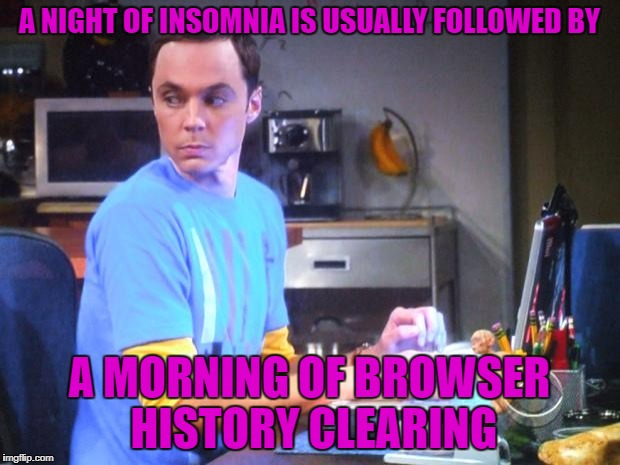 Can't sleep, must check imgflip | A NIGHT OF INSOMNIA IS USUALLY FOLLOWED BY; A MORNING OF BROWSER HISTORY CLEARING | image tagged in sheldon computer | made w/ Imgflip meme maker