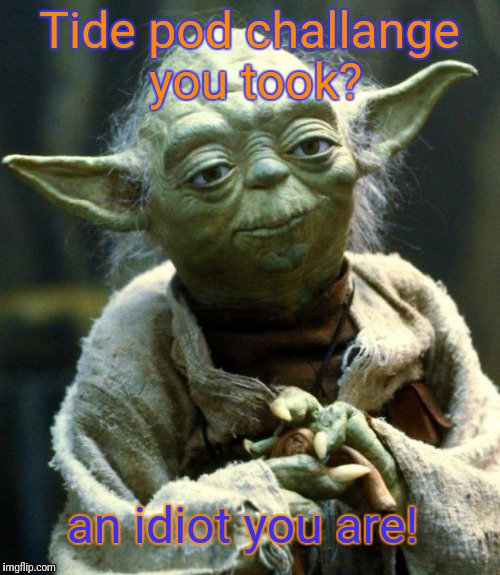 Star Wars Yoda | Tide pod challange you took? an idiot you are! | image tagged in memes,star wars yoda | made w/ Imgflip meme maker