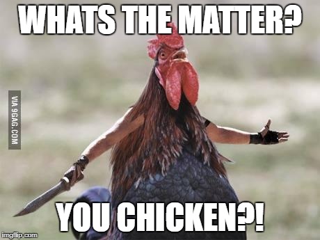 Come at me chicken | WHATS THE MATTER? YOU CHICKEN?! | image tagged in come at me chicken | made w/ Imgflip meme maker