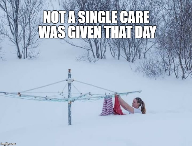NOT A SINGLE CARE WAS GIVEN THAT DAY | image tagged in snow,winter,memes | made w/ Imgflip meme maker