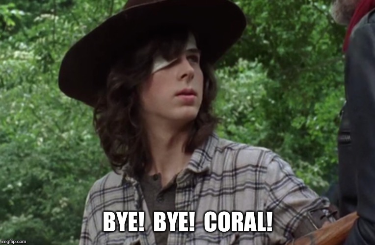 BYE!  BYE!  CORAL! | image tagged in twd meme,the walking dead coral | made w/ Imgflip meme maker