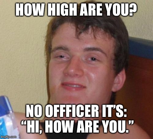 10 Guy Meme | HOW HIGH ARE YOU? NO OFFFICER IT’S: “HI, HOW ARE YOU.” | image tagged in memes,10 guy | made w/ Imgflip meme maker