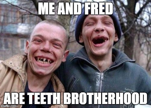 Ugly Twins | ME AND FRED; ARE TEETH BROTHERHOOD | image tagged in memes,ugly twins | made w/ Imgflip meme maker