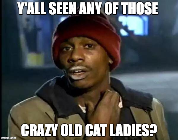 Y'all Got Any More Of That Meme | Y'ALL SEEN ANY OF THOSE CRAZY OLD CAT LADIES? | image tagged in memes,y'all got any more of that | made w/ Imgflip meme maker