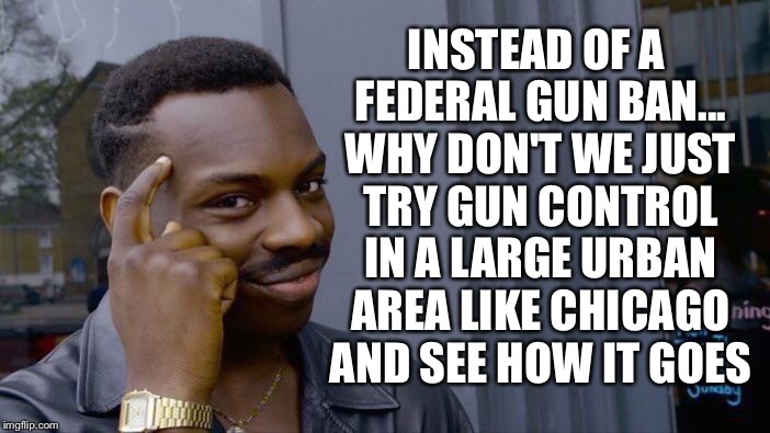 Roll Safe Think About It Meme |  INSTEAD OF A FEDERAL GUN BAN... WHY DON'T WE JUST TRY GUN CONTROL IN A LARGE URBAN AREA LIKE CHICAGO AND SEE HOW IT GOES | image tagged in memes,roll safe think about it | made w/ Imgflip meme maker