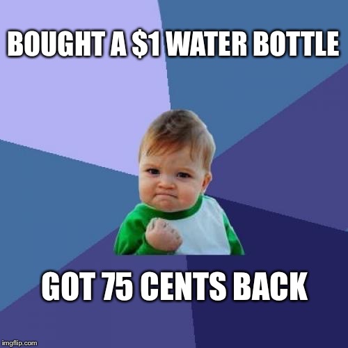 Success Kid Meme | BOUGHT A $1 WATER BOTTLE; GOT 75 CENTS BACK | image tagged in memes,success kid | made w/ Imgflip meme maker