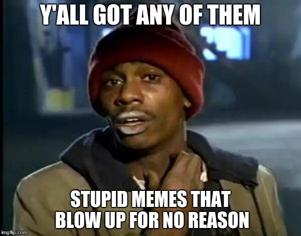 Stupid memes that blow up | Y'ALL GOT ANY OF THEM; STUPID MEMES THAT BLOW UP FOR NO REASON | image tagged in memes,y'all got any more of that | made w/ Imgflip meme maker