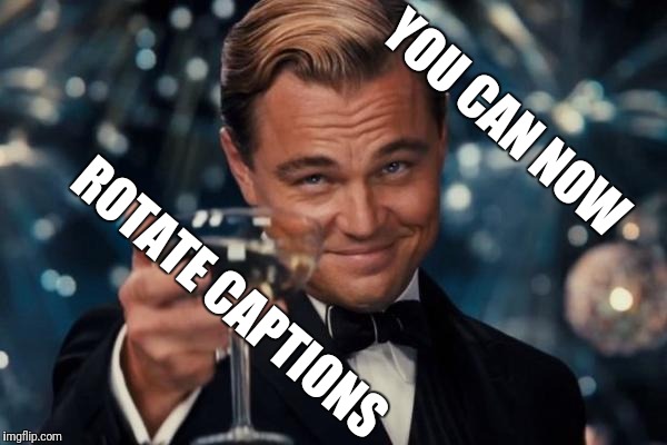 Leonardo Dicaprio Cheers Meme | YOU CAN NOW ROTATE CAPTIONS | image tagged in memes,leonardo dicaprio cheers | made w/ Imgflip meme maker
