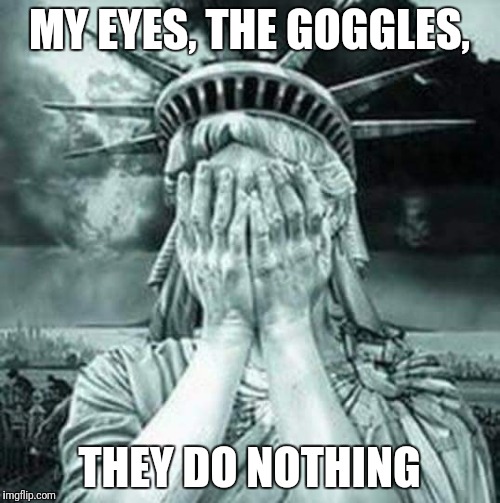 The Statue Of Liberty Weeps | MY EYES, THE GOGGLES, THEY DO NOTHING | image tagged in the statue of liberty weeps | made w/ Imgflip meme maker