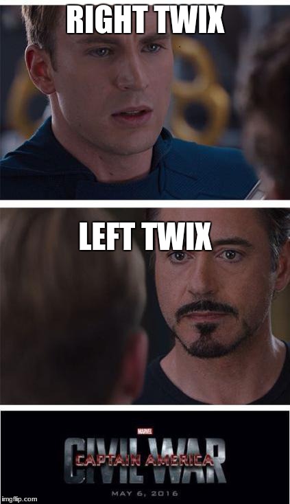 The real reason this happened. | RIGHT TWIX; LEFT TWIX | image tagged in memes,marvel civil war 1 | made w/ Imgflip meme maker